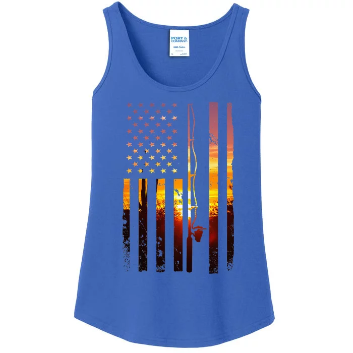 American Flag Fish Fisher Fisherman Funny Bass Fishing Usa Ladies Essential Tank