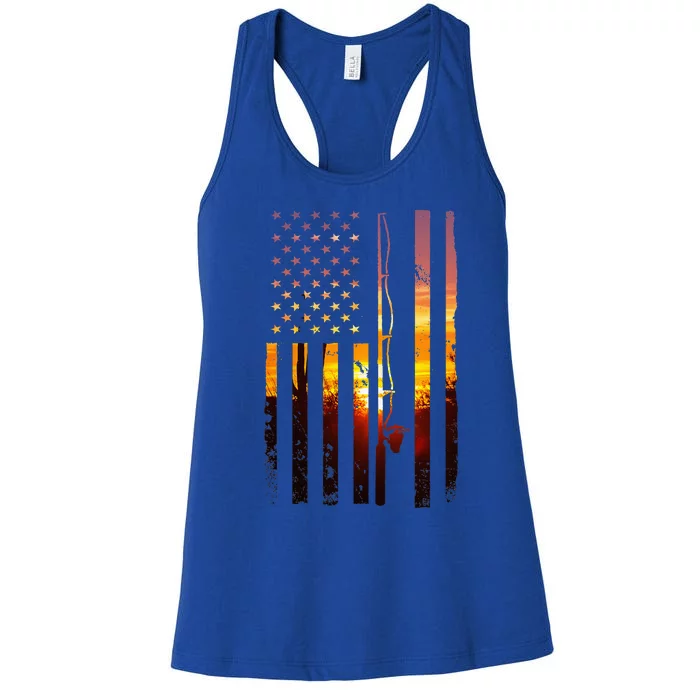 American Flag Fish Fisher Fisherman Funny Bass Fishing Usa Women's Racerback Tank