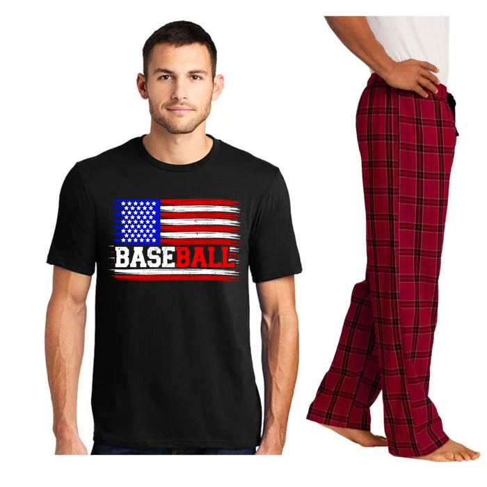 American Flag Funny Baseball Softball Mama Papa Gift Pajama Set