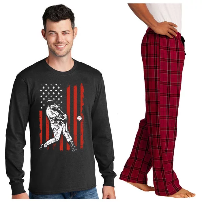 American Flag Funny Retro Baseball Lover Batter Baseball Cute Gift Long Sleeve Pajama Set