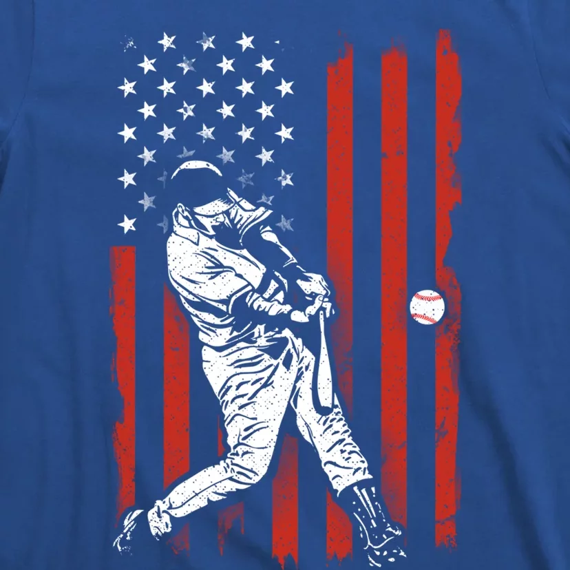 American Flag Funny Retro Baseball Lover Batter Baseball Cute Gift T-Shirt