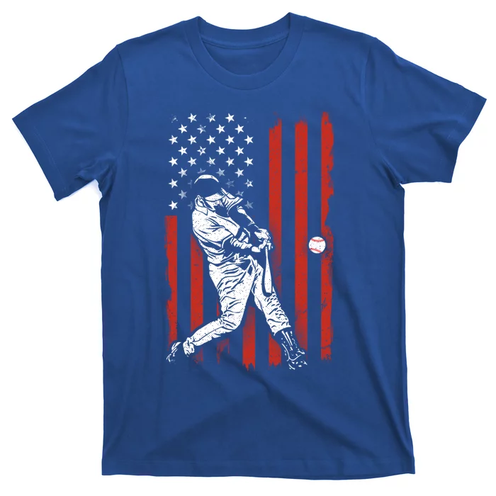 American Flag Funny Retro Baseball Lover Batter Baseball Cute Gift T-Shirt