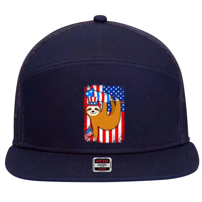 American Flag Funny Sloth 4th Of July Cousin Gift 7 Panel Mesh Trucker Snapback Hat