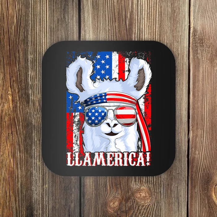 American Flag Funny 4th Of July Llamerica Coaster