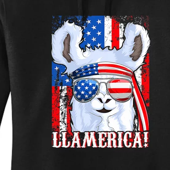 American Flag Funny 4th Of July Llamerica Women's Pullover Hoodie