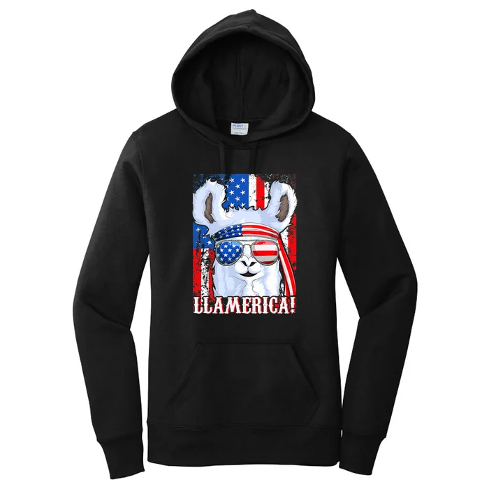 American Flag Funny 4th Of July Llamerica Women's Pullover Hoodie