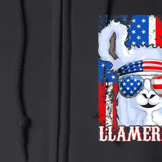 American Flag Funny 4th Of July Llamerica Full Zip Hoodie