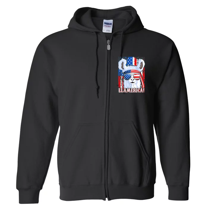 American Flag Funny 4th Of July Llamerica Full Zip Hoodie