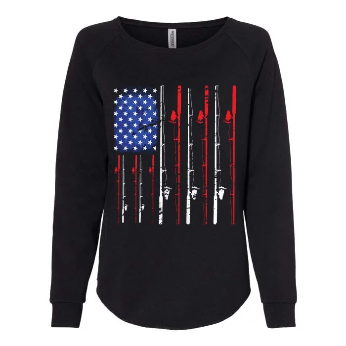 American Flag Fishing Rod Fishing Lover Womens California Wash Sweatshirt