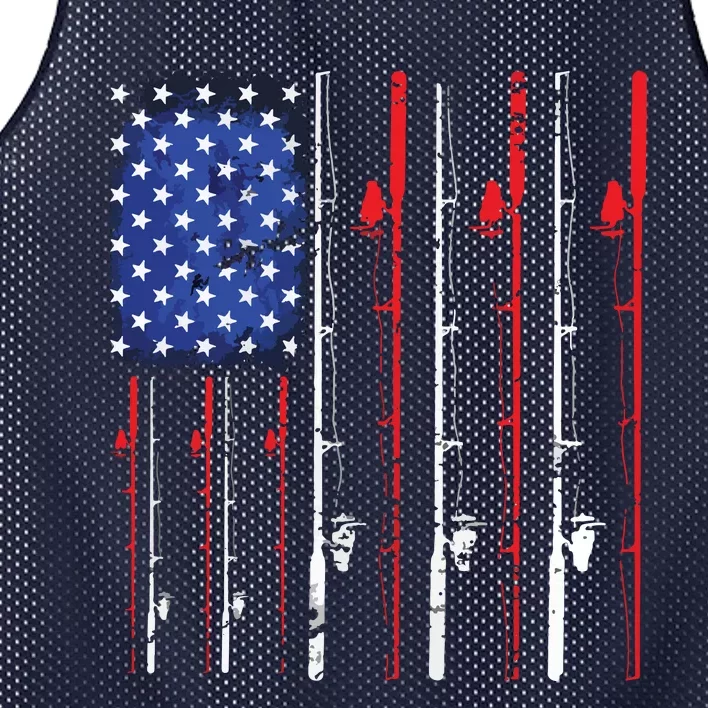 American Flag Fishing Rod Fishing Lover Mesh Reversible Basketball Jersey Tank