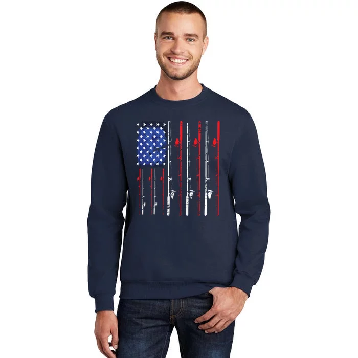 American Flag Fishing Rod Fishing Lover Tall Sweatshirt