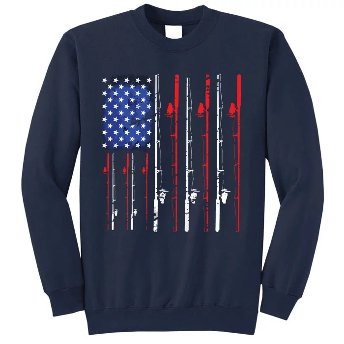 American Flag Fishing Rod Fishing Lover Tall Sweatshirt