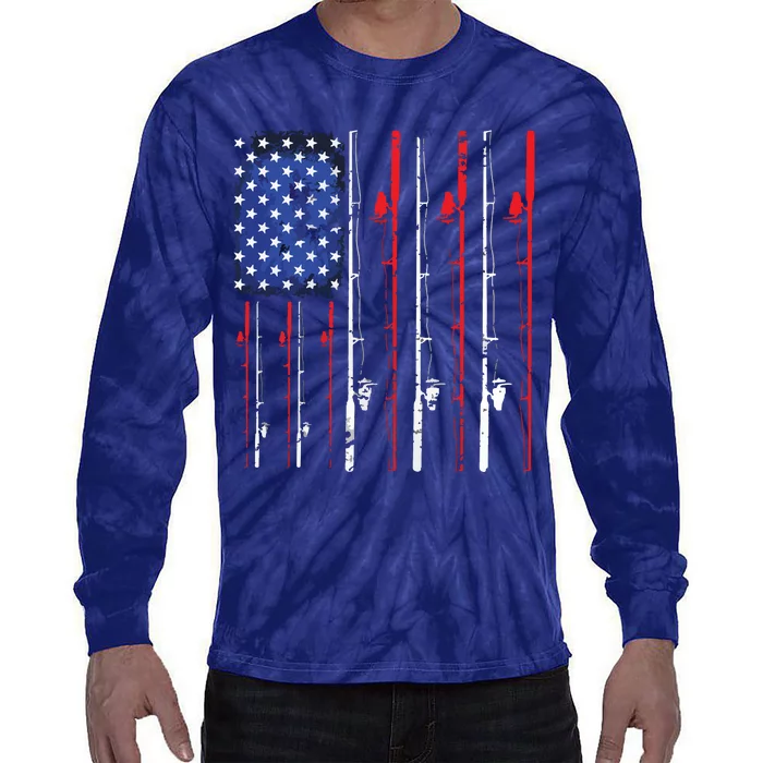 American Flag Fishing Rod Fishing Lover Tie-Dye Long Sleeve Shirt