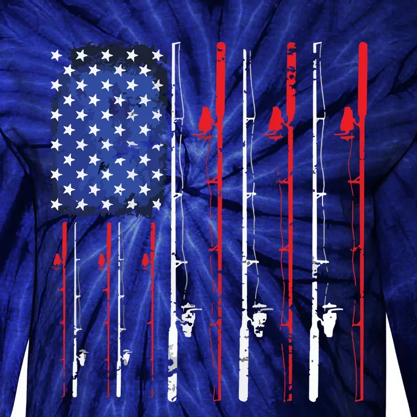 American Flag Fishing Rod Fishing Lover Tie-Dye Long Sleeve Shirt