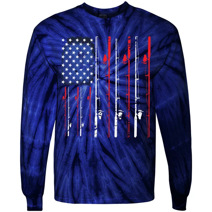 American Flag Fishing Rod Fishing Lover Tie-Dye Long Sleeve Shirt