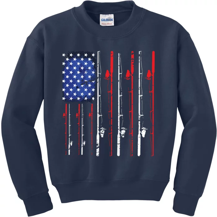 American Flag Fishing Rod Fishing Lover Kids Sweatshirt