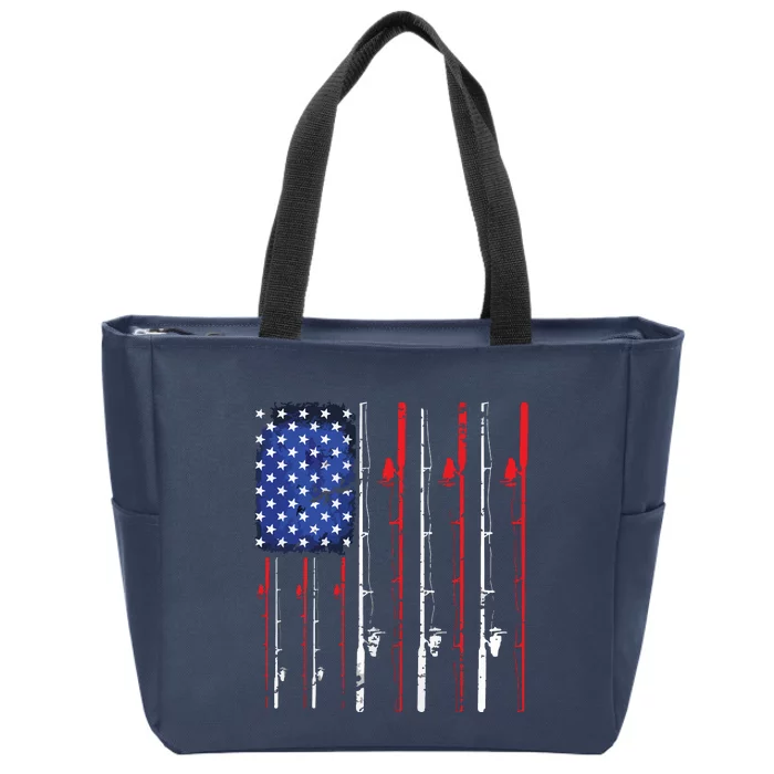 American Flag Fishing Rod Fishing Lover Zip Tote Bag