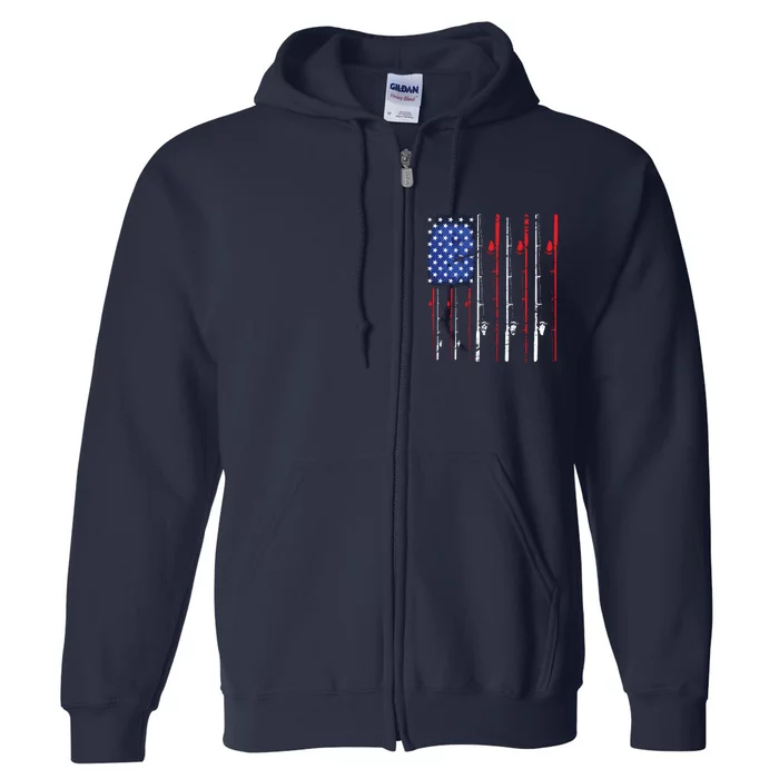 American Flag Fishing Rod Fishing Lover Full Zip Hoodie