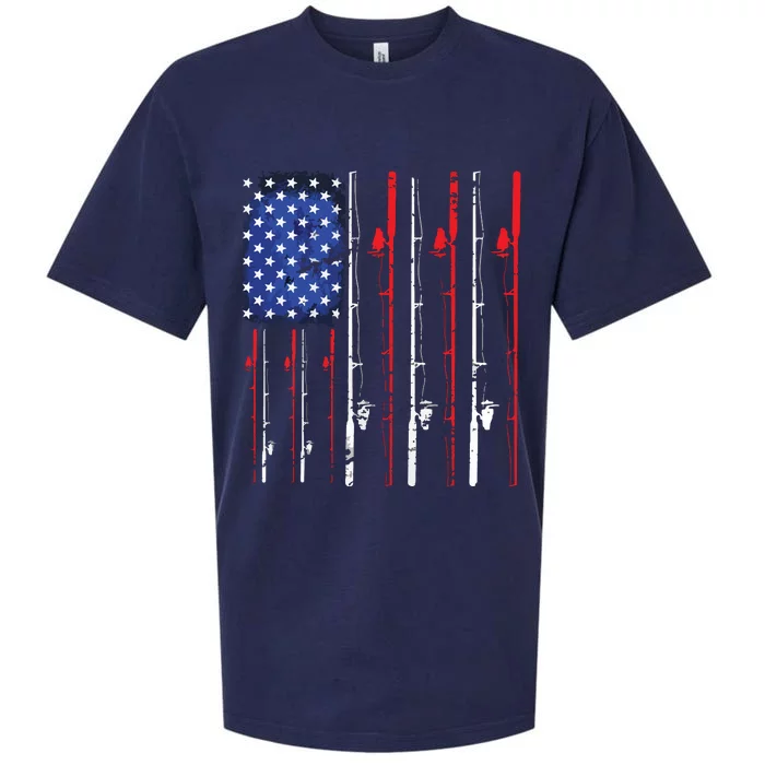 American Flag Fishing Rod Fishing Lover Sueded Cloud Jersey T-Shirt