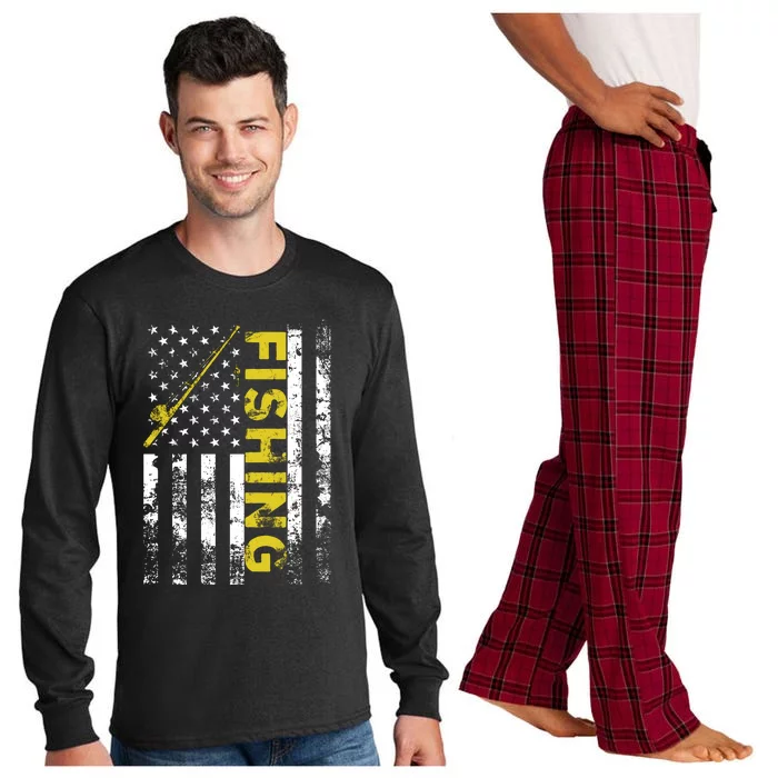 American Flag Fishing Rod Usa Patriotic Funny Gift Long Sleeve Pajama Set