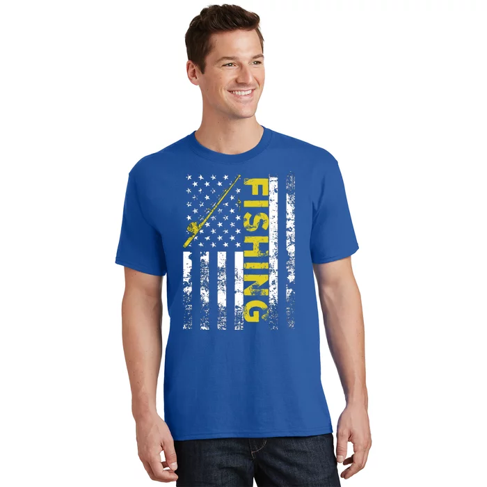 American Flag Fishing Rod Usa Patriotic Funny Gift T-Shirt