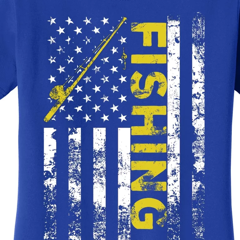 American Flag Fishing Rod Usa Patriotic Funny Gift Women's T-Shirt