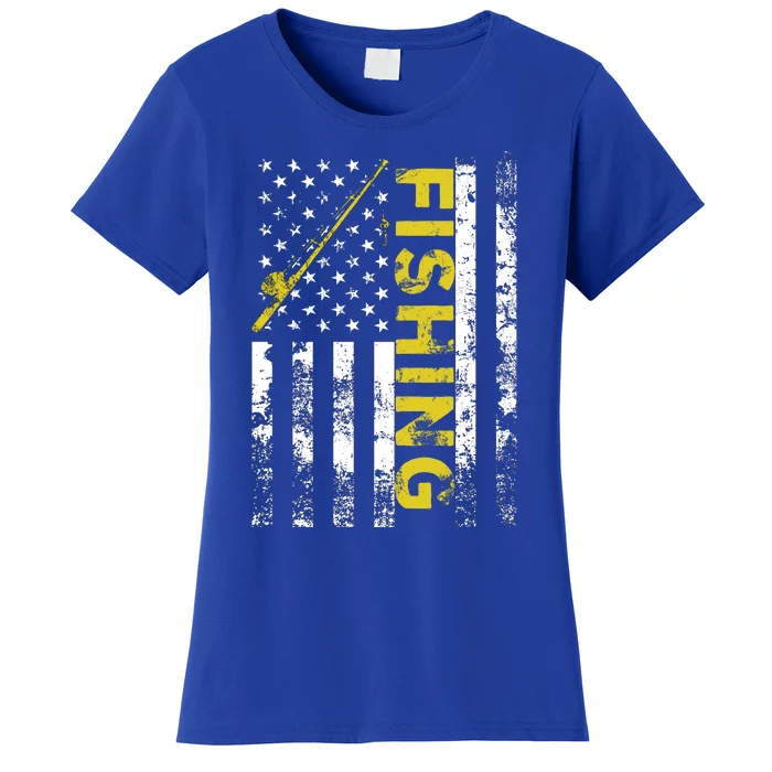 American Flag Fishing Rod Usa Patriotic Funny Gift Women's T-Shirt