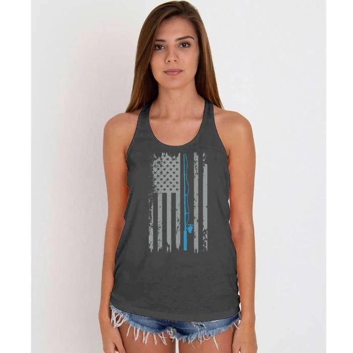 American Flag Fishing Vintage Fisherman Women's Knotted Racerback Tank