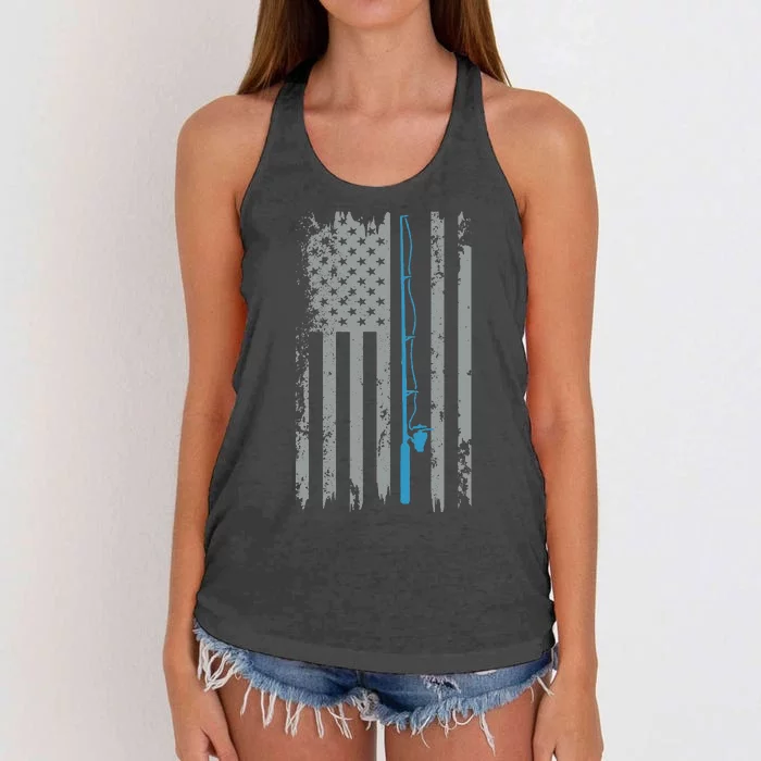 American Flag Fishing Vintage Fisherman Women's Knotted Racerback Tank