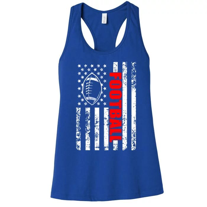 American Flag Football Patriotic Football Gift Women's Racerback Tank