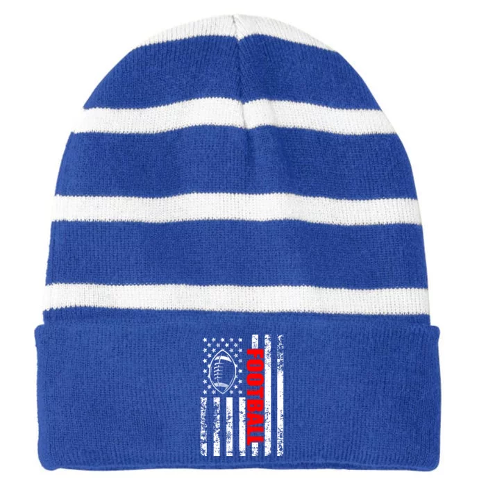 American Flag Football Patriotic Football Gift Striped Beanie with Solid Band