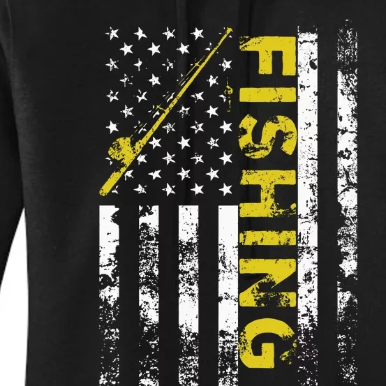 American Flag Fishing Rod USA Patriotic Women's Pullover Hoodie