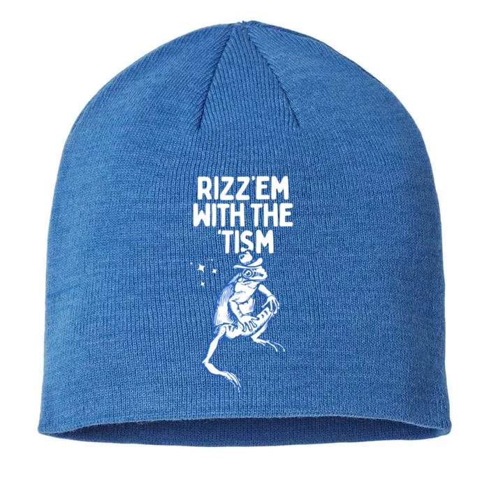 Autism Frog Funny Rizz Em With The Tism Meme Autistic Frog Gift 8 1/2in Sustainable Knit Beanie