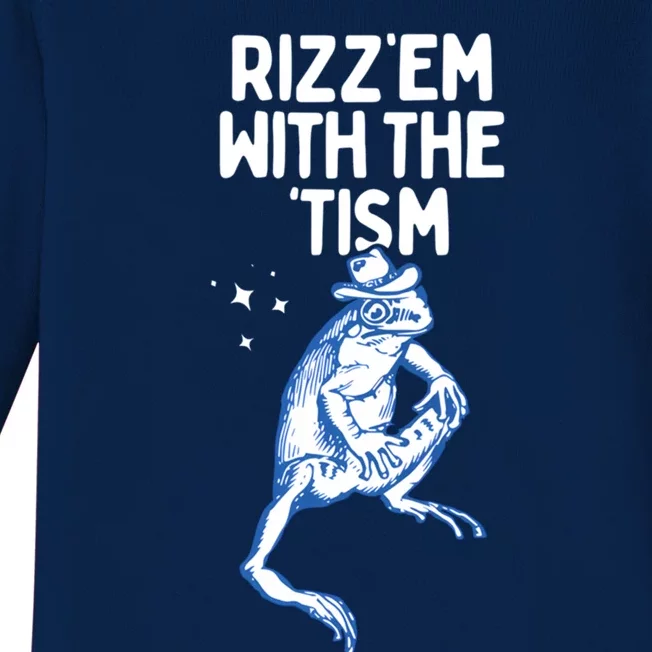 Autism Frog Funny Rizz Em With The Tism Meme Autistic Frog Gift Baby Long Sleeve Bodysuit