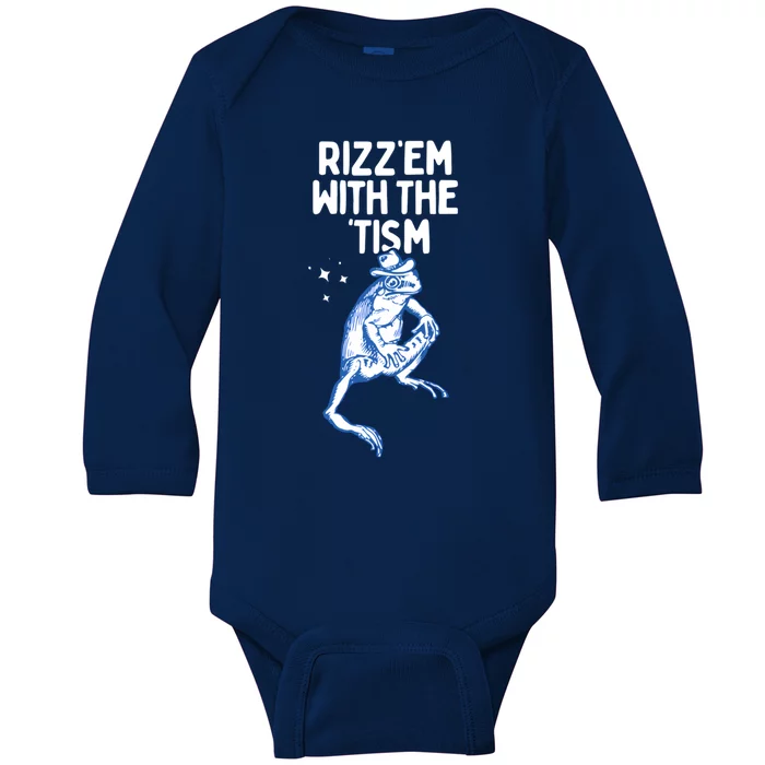 Autism Frog Funny Rizz Em With The Tism Meme Autistic Frog Gift Baby Long Sleeve Bodysuit