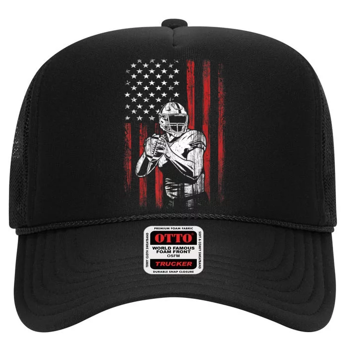 American Flag Football Team Gift High Crown Mesh Trucker Hat