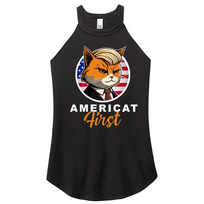 Americat First Funny Patriotic America Cat President Outfit Women’s Perfect Tri Rocker Tank