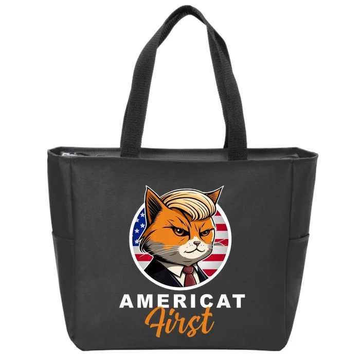 Americat First Funny Patriotic America Cat President Outfit Zip Tote Bag