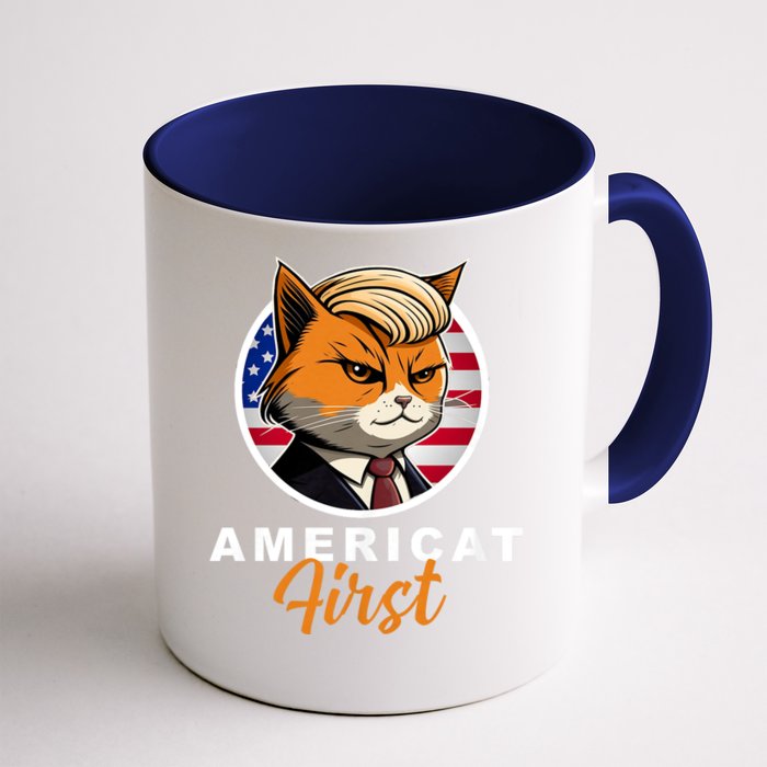 Americat First Funny Patriotic America Cat President Outfit Front & Back Coffee Mug