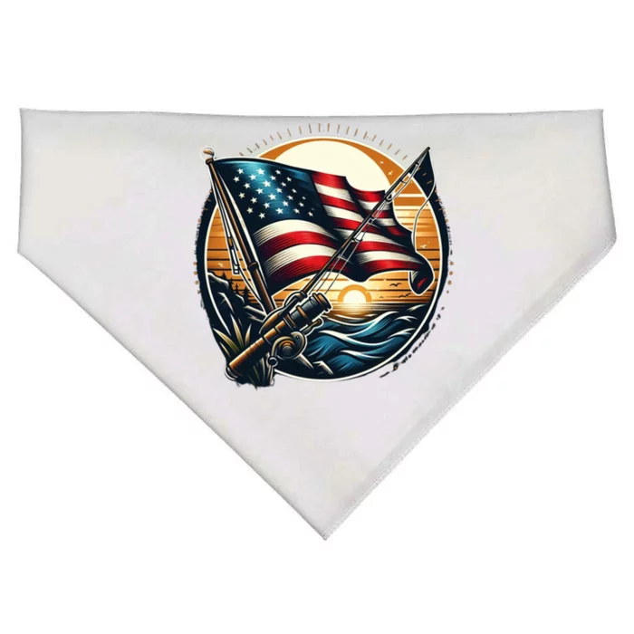 American Flag Fish Fisher Fisher Vintage Bass Fishing Usa Gift USA-Made Doggie Bandana