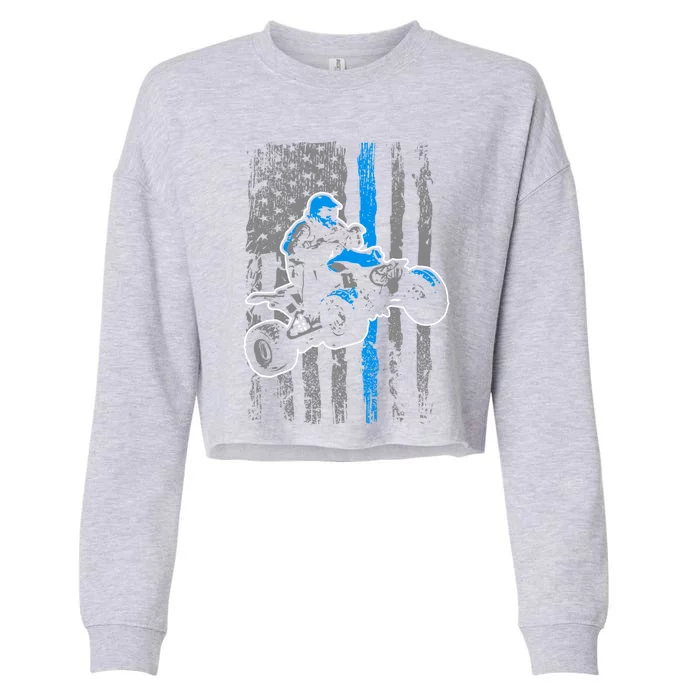 American Flag Four Wheeler Quad Men Atv Riding Gift Cropped Pullover Crew