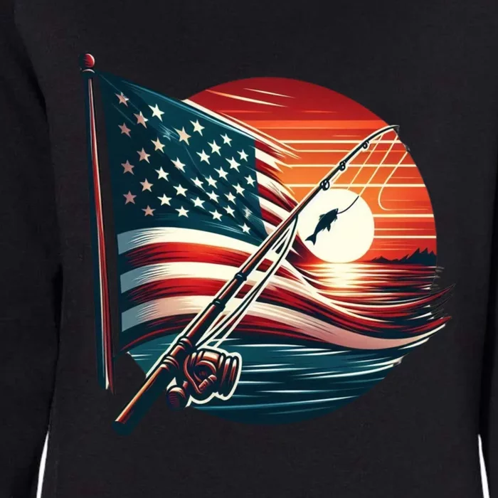 American Flag Fish Fisher Fisher Funny Bass Fishing Usa Gift Womens California Wash Sweatshirt