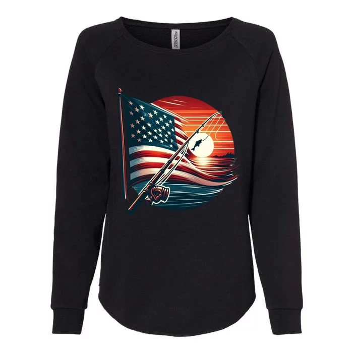 American Flag Fish Fisher Fisher Funny Bass Fishing Usa Gift Womens California Wash Sweatshirt