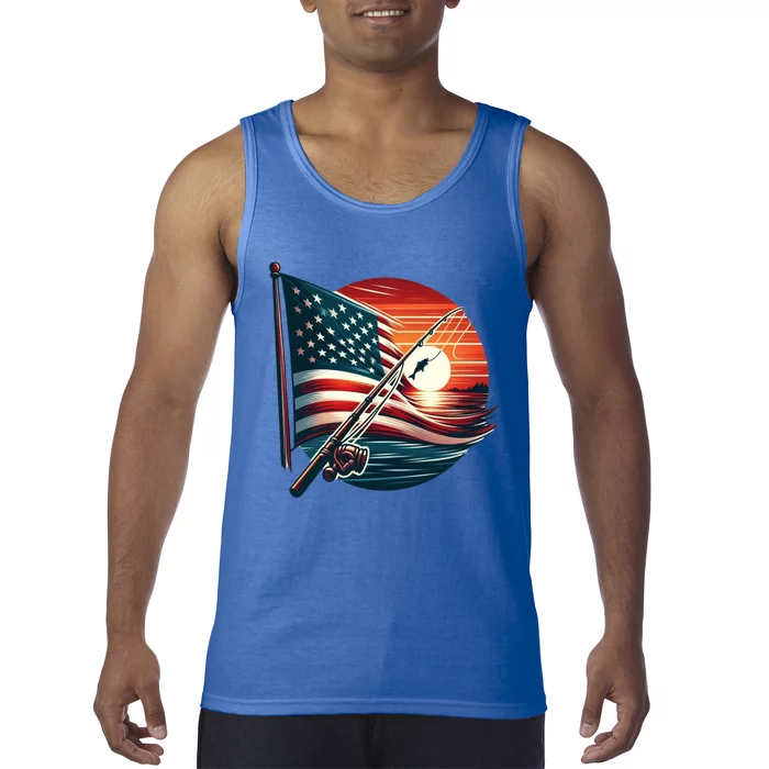 American Flag Fish Fisher Fisher Funny Bass Fishing Usa Gift Tank Top