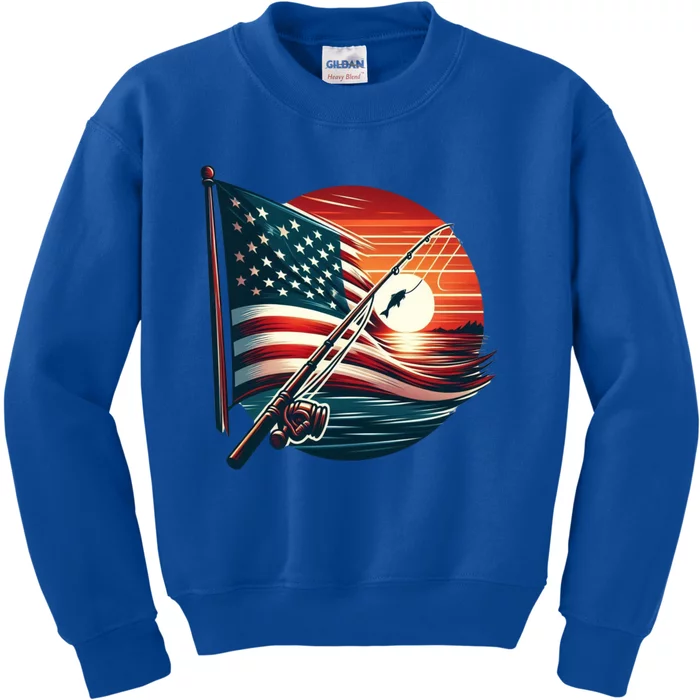 American Flag Fish Fisher Fisher Funny Bass Fishing Usa Gift Kids Sweatshirt