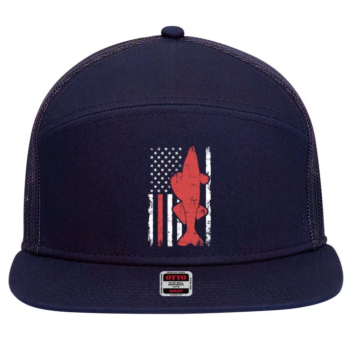 American Flag Fishing Bass Pro Fish 4th Of July Cool Gift 7 Panel Mesh Trucker Snapback Hat