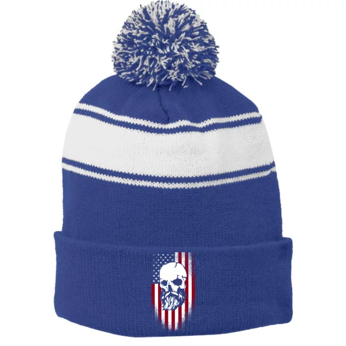 American Flag Funny Gift Stripe Pom Pom Beanie