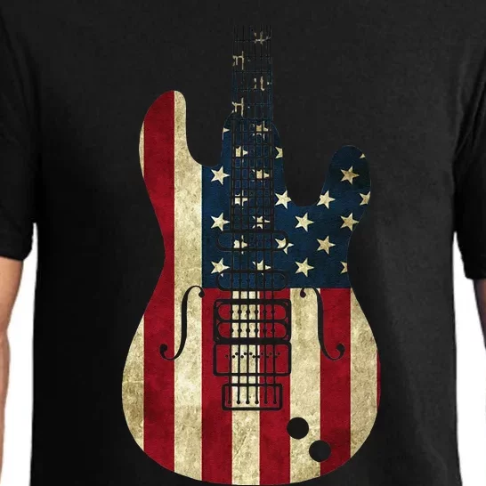 American Flag Guitar 4th of July Patriotic Tee Great Gift Pajama Set