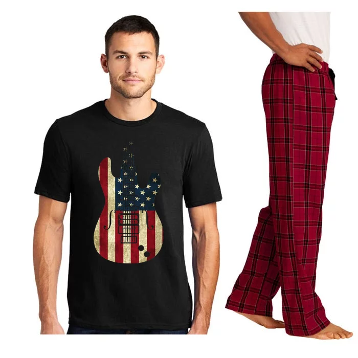 American Flag Guitar 4th of July Patriotic Tee Great Gift Pajama Set