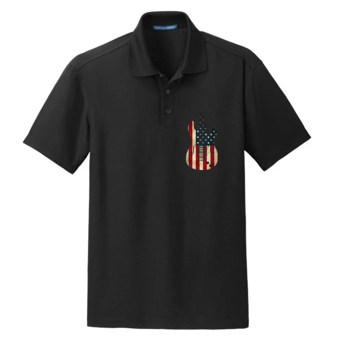 American Flag Guitar 4th of July Patriotic Tee Great Gift Dry Zone Grid Performance Polo